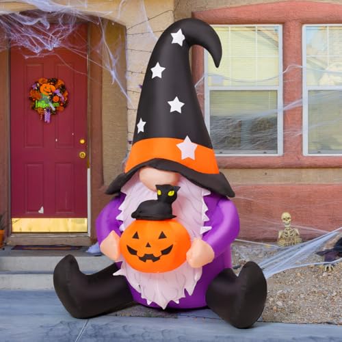 5 FT Halloween Inflatable Gnome Decorations with LED Lights for Outdoor Yard Display