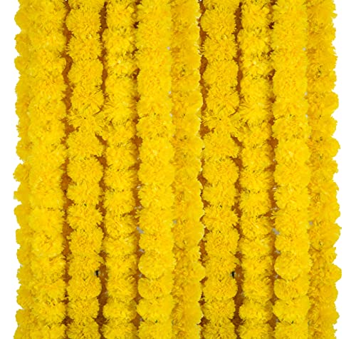 Lime Yellow Artificial Marigold Garland 4.5 Feet - Diwali & Party Decor, 20 pcs