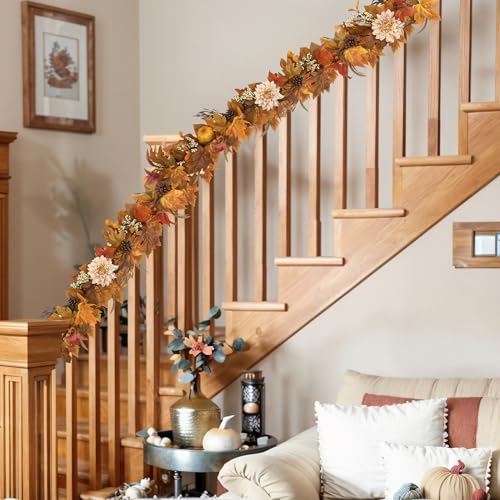 Fall Garland 6Ft Autumn Maples Leaves Pumpkins Berries Pine Cones Decor
