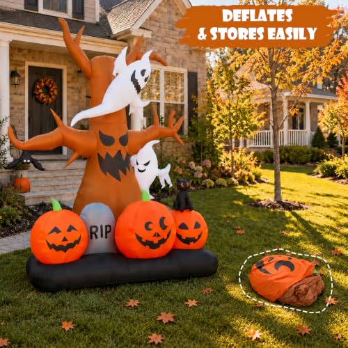 8FT Halloween Inflatable Scary Tree with Haunted Scene & LED Lighting