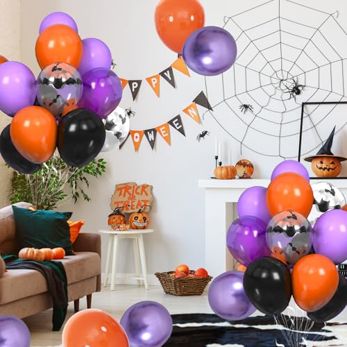 Halloween Balloons Set - 30 Count 12 Inch Bat, Orange, Purple, Black Latex Decorations