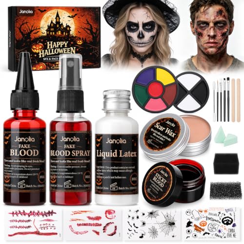 Halloween SFX Makeup Kit with Fake Blood & Tools - Washable Special Effects (Variation: SFX03)