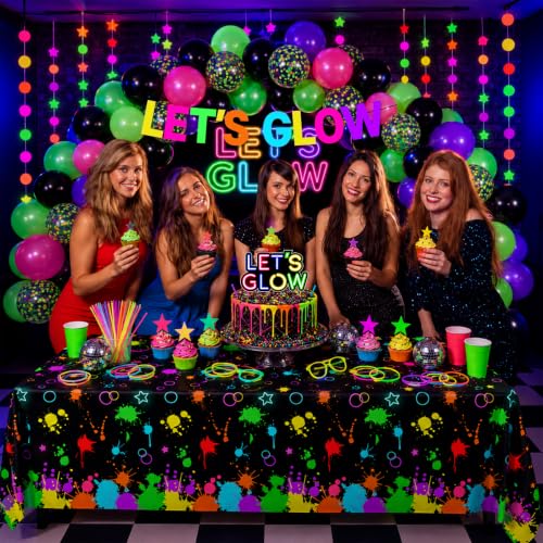 Neon Party Decorations Kit with Balloon Arch Banner Backdrop and UV Balloons