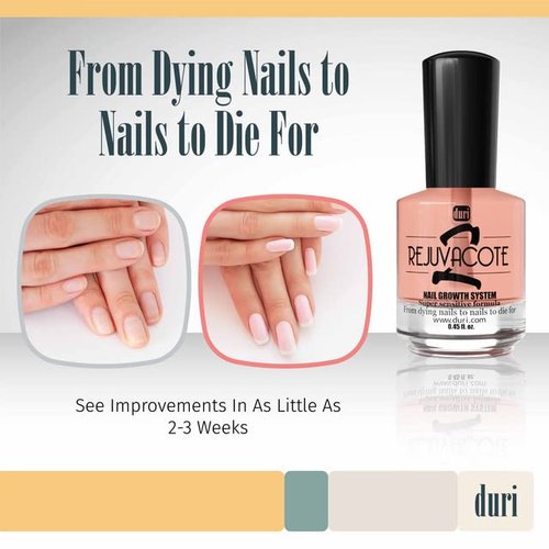 Duri Rejuvacote 2 Nail Growth Base and Top Coat, Balanced Repair - Nail Hardener for peeling, thin, or fragile nails (Pack of 2)