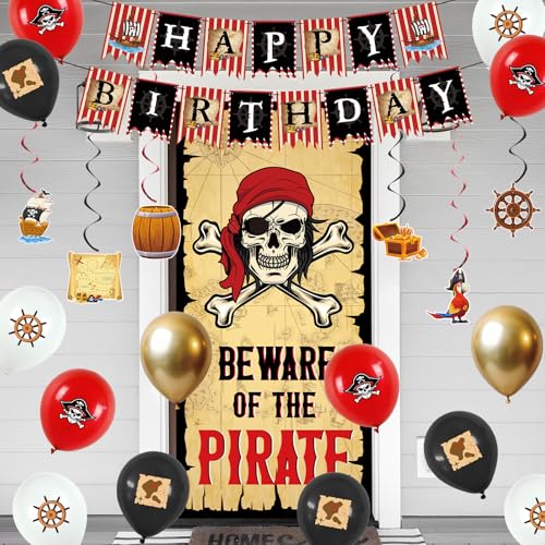 Pirate Theme Birthday Decorations Set with Banner, Balloons & Swirls