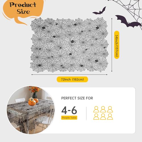 Halloween Black Lace Tablecloth 54x72 Inches Rectangular Spooky Decor