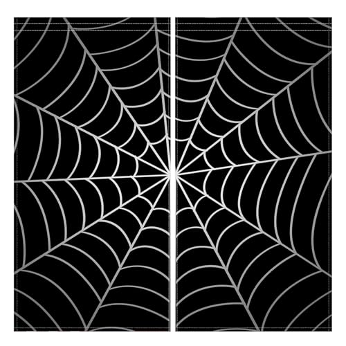 Children's Halloween Spider Web Window Curtains - Black Microfiber 82x84 Inches