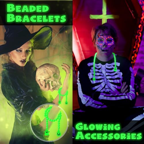 Halloween Glow in the Dark Bead Decoration 26 Inch String with Ghost & Pumpkin Charms