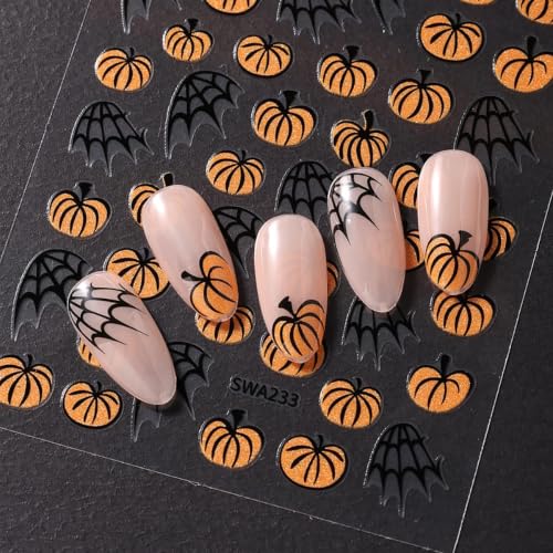 Halloween Pumpkin Nail Stickers - Gold Glitter 6-Piece Set - Style14