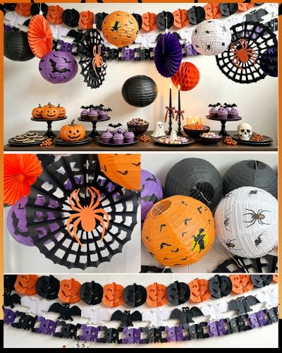 Halloween Indoor Decorations Kit with Paper Lanterns & Garlands - Spooky Festive Decor Set