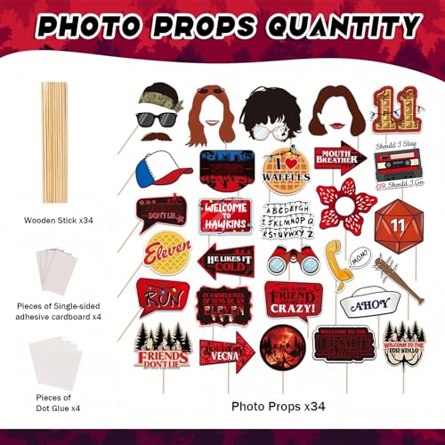 34pcs Halloween Party Photo Booth Props Set - Red & Black Decorations