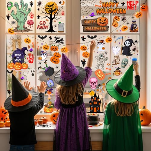 Halloween Window Clings - Spooky Decorations for Indoor & Outdoor Use - 8 Sheets