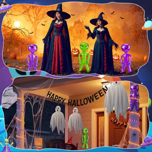 Halloween Alien Inflatable Balloons Set - Green and Purple, 18 Inches - Party Decorations & Photo Props