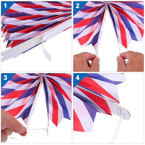 Hanging Paper Fans Party Decor Set 6Pcs Gold White Round Pattern for Events & Celebrations