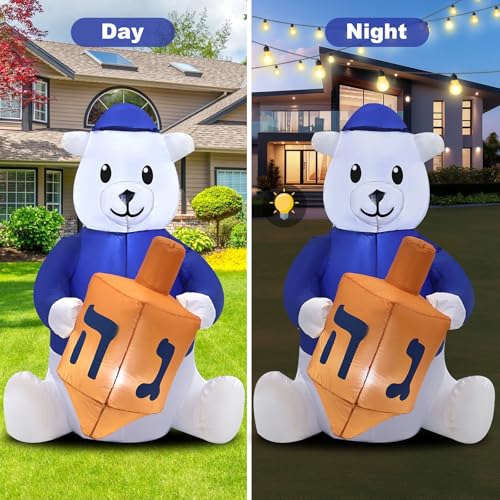 4ft Outdoor Inflatable Hanukkah Polar Bear with LED Lights and Stakes