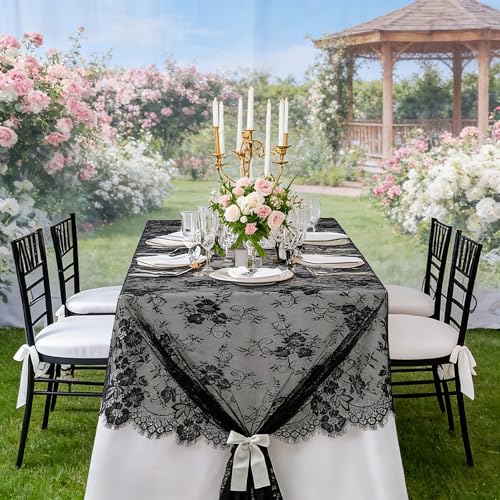 Black Lace Tablecloth 60x120 Inch Wedding & Event Decor - Pack of 10