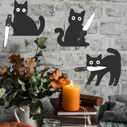 Black Cat Wooden Door Decor Set - Halloween Halloween Spooky Wall Ornaments for Home & Entryway