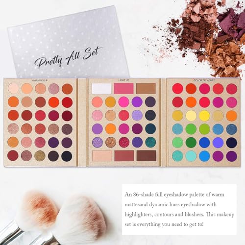 Eyeshadow Palette with 86 Colors and Brush Set - Matte, Shimmer & Glitter, Valentine's Day Gift