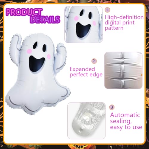 White Ghost Foil Balloons Set with BOO Letters Halloween Party Decorations - 6 Pieces