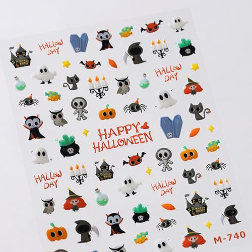 Halloween Nail Stickers Spooky Cute Decals Pumpkin Ghost Cat Skull Style 36