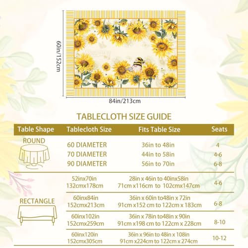 Hexagram Sunflower Tablecloth 60x120 Inch Rectangle - Durable & Wrinkle-Resistant