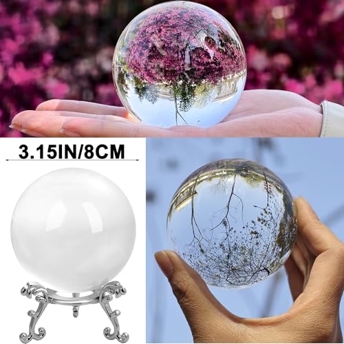80mm Clear Crystal Ball with Stand for Photography & Decor - Sphere Set