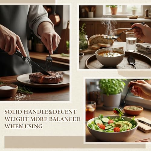 72-Piece Gothic Black Silverware Set for 12 - Flatware for Dinner Parties & Holidays with Royal Engravings