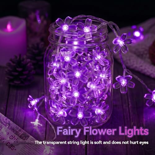 Purple Battery Operated Flower String Lights 15FT 30LED - Decorative Indoor Outdoor