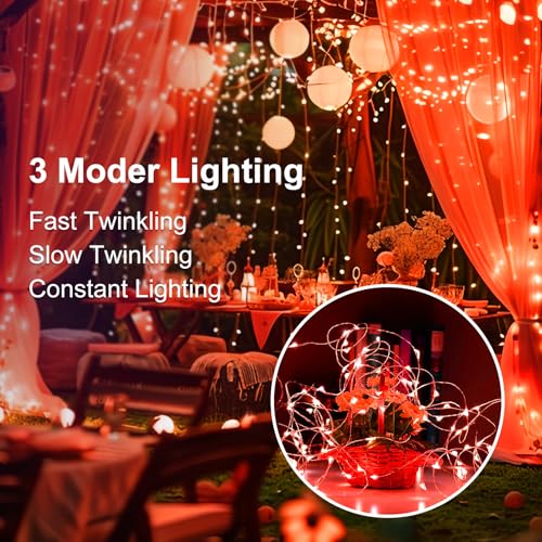 Orange Fairy Lights 8 Pack 7ft Battery Operated Waterproof Silver Wire 3 Modes Twinkle for DIY Decor