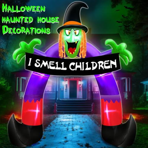 8Ft Halloween Inflatable Witch Archway with Banner & LED Lights Outdoor Decor