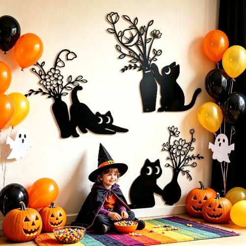 3-Piece Halloween Black Cat Wall Art Decor - Spooky Farmhouse Wall Hanging