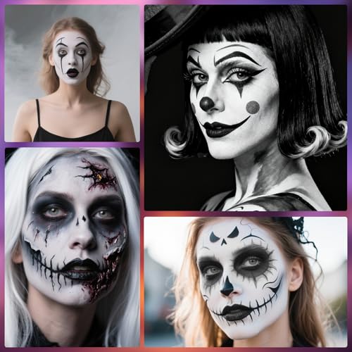 Oil-Based Face Paint Kit for Halloween - Black, White, Grey - Professional Makeup Set with Brushes