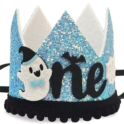 Halloween Spooky Blue Ghost 1st Birthday Crown Hat for First Birthday Party