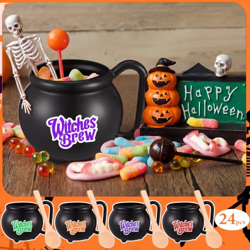 Halloween Cauldron Mugs with Spoons - Multicolor, Single-Sided Print, 48 Pack