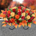 Fall Artificial Cemetery Flowers for Grave - Headstone Flower Saddle Orange - Long-Lasting Autumn Decor