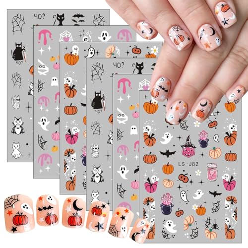Halloween Nail Stickers Set - Pumpkin Ghost Bat Skull 3D Self-Adhesive Nail Art Decals - Style C