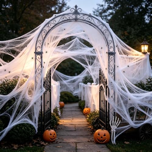 Halloween Spider Web Decorations Set with 120 Fake Spiders - 1400 sq ft