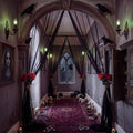 Halloween Black Sheer Curtain Set with Red Roses for Doorway & Hallway Decor
