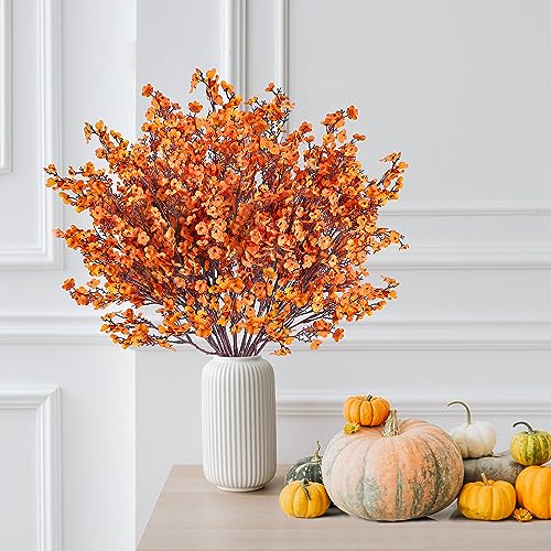 15 Pcs Fall Orange Baby's Breath Artificial Flowers Bulk Silk Gypsophila for DIY Home Decor