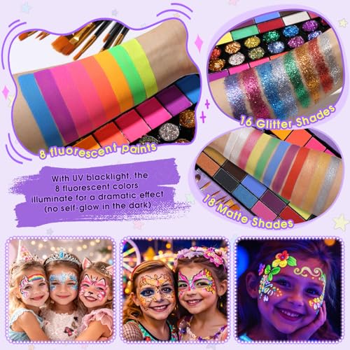 42 Colors Face Painting Kit - Water-Activated Face & Body Art Set for Halloween & Parties