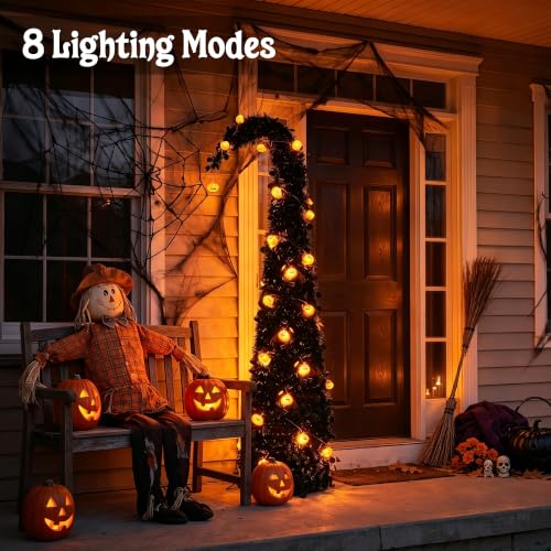 Black Halloween Tree 5ft with Orange LED Pumpkin Lights - Variation of This Listing