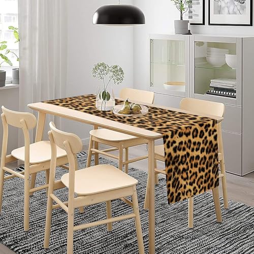Leopard Print Table Runner 13x120in Faux Linen Farmhouse Dining Decor - Black & Brown Variation