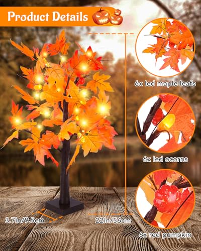2+2FT Fall Maple Tree Light with Pumpkins & Acorns - USB & Battery Operated