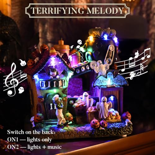 Lighted Halloween Village House with Music & LED Lights - Spooky Haunted House Decor