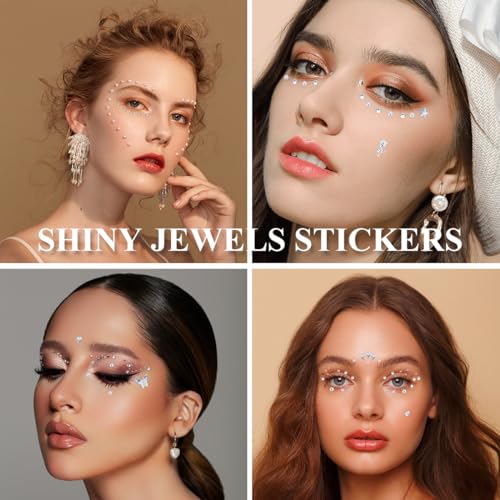 Self-Adhesive Face Gems Stickers Set A - 4 Sheets for Makeup & DIY Decor
