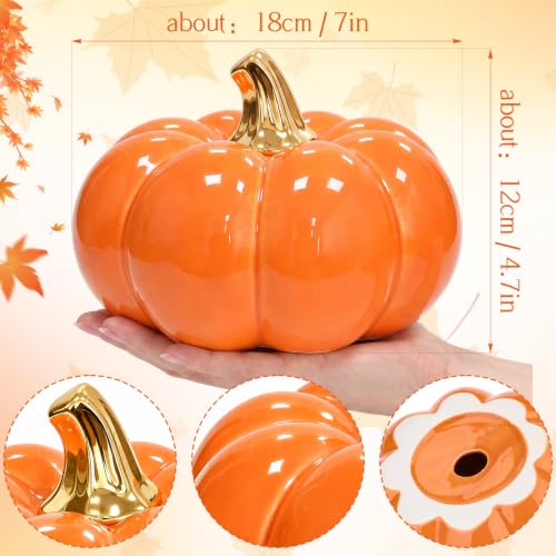 7-Inch Orange & Yellow Realistic Ceramic Pumpkins Halloween Decor - Variation B