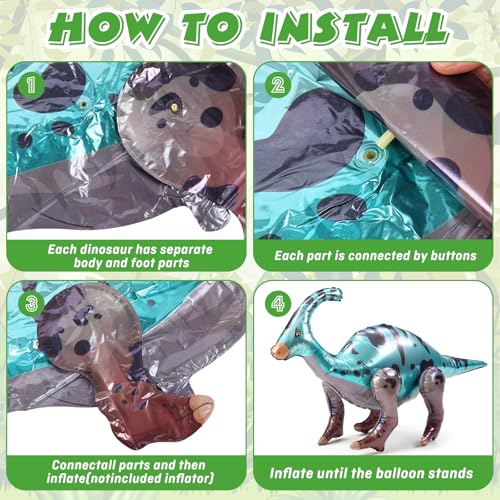 Classic 8 Pack Giant Inflatable Dinosaur Balloons - 25-39 Inches, Standing Party Decor