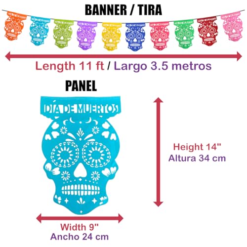 Mexican Multicolor Paper Skull Banners Set of 5 - Day of the Dead Decorations