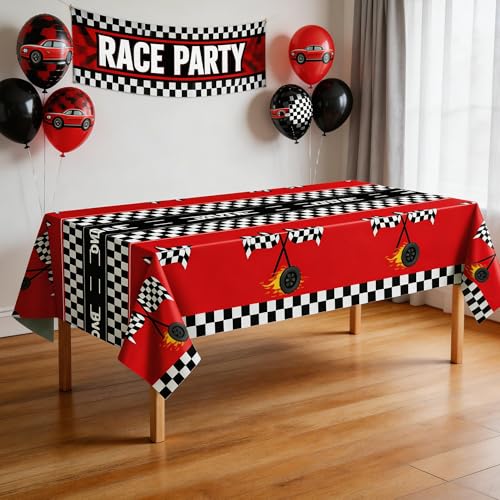 Race Car Birthday Party Decorations - Red & Black Disposable Tablecloth, 2PCS