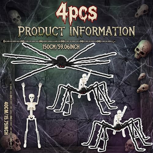 Halloween Spider and Skeleton Decoration Set - Indoor Outdoor Party Props